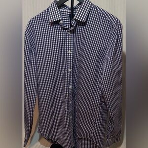 J. Crew Navy and White Men’s Casual Button Up Shirt - Size Large Slim